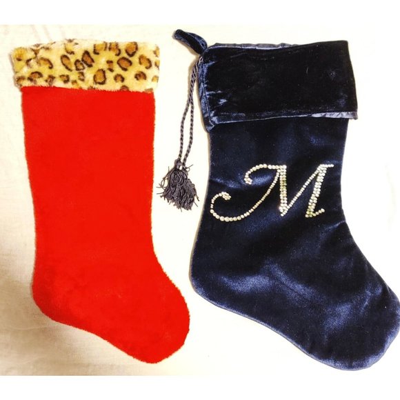 Vtg Lot of 4 Assorted Christmas Stocking - Bells, Elf, Monogram M, Leopard Trim - Picture 2 of 11